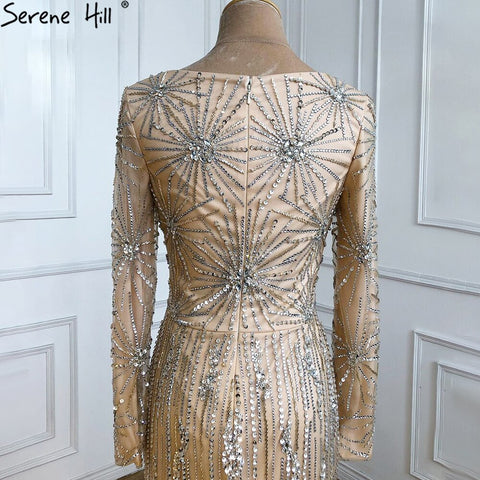 Ｍuslim Champagne Elegant Evening Dresses Gowns 2025 Mermaid Luxury Beaded For Woman Wedding Party LA71191