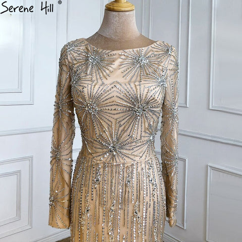 Ｍuslim Champagne Elegant Evening Dresses Gowns 2025 Mermaid Luxury Beaded For Woman Wedding Party LA71191