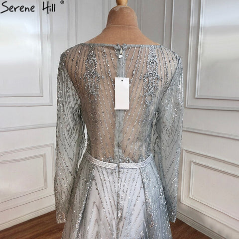 Ｍuslim Luxury Grey Evening Dresses Gowns 2025 A-Line Beading Long Sleeves For Woman Wedding Party LA70819