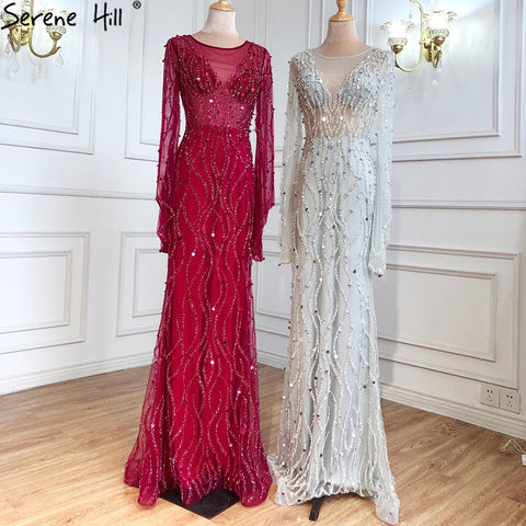 Ｍuslim Wine Red Luxury Evening Dresses Gowns 2025 Mermaid Beaded Elegant For Woman Wedding Party LA71144