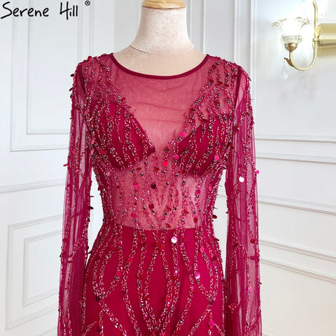 Ｍuslim Wine Red Luxury Evening Dresses Gowns 2025 Mermaid Beaded Elegant For Woman Wedding Party LA71144