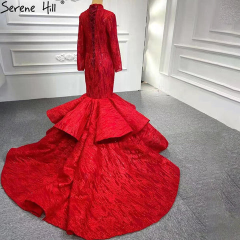 Serenr Hill Muslim Red  Mermaid Vintage Wedding Dresses 2025 Elegant Lace Up Bridal Gowns HM66614M Custom Made
