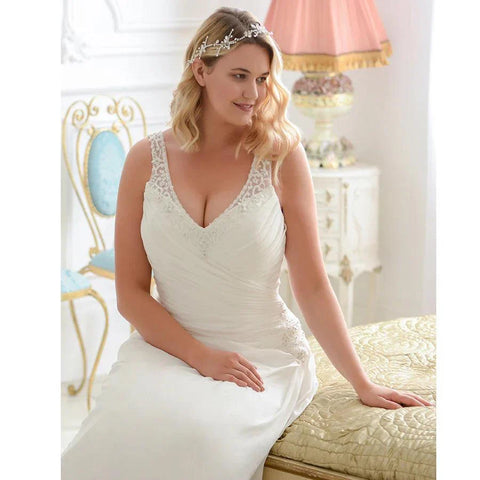 Vestido de novia con cuentas, escote en V, sin mangas, fruncido, plisado, gasa, para playa 