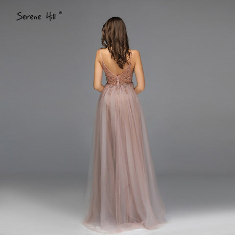 Sexy Spaghetti Straps Evening Dresses 2025 V-Neck Rhinestones Beading Formal Prom Gowns with Split robe de soiree LA60963