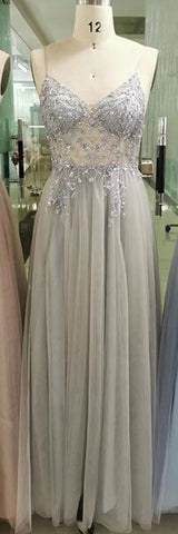 Sexy Spaghetti Straps Evening Dresses 2025 V-Neck Rhinestones Beading Formal Prom Gowns with Split robe de soiree LA60963