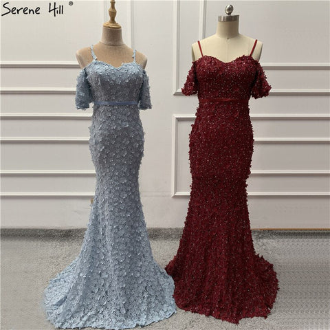 En oferta, sin devoluciones ni reembolsos. Vestidos de noche de sirena, sexis, sin tirantes, de manga corta, con bordados y perlas. Vestido formal de moda LA6519. 
