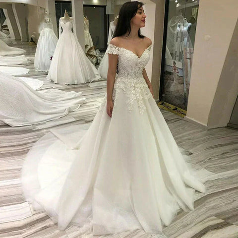 Sexy V Neck Lace Wedding Dress Off the Shoulder Lace Applique Vestidos De Noiva 2024 Bridal Gowns For Women robe de mariée