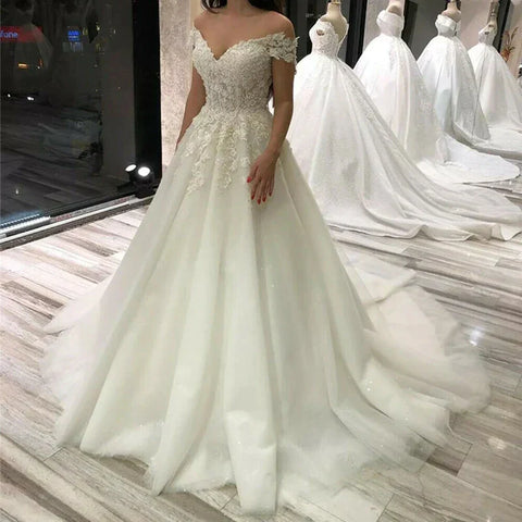 Sexy V Neck Lace Wedding Dress Off the Shoulder Lace Applique Vestidos De Noiva 2024 Bridal Gowns For Women robe de mariée