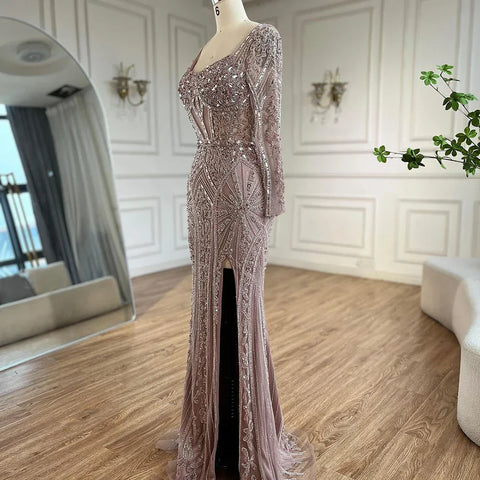 2025 Women Wedding Parties Dubai Arabia Luxury Beaded Evening Dresses Gowns Green Elegant Split Mermaid LA72518
