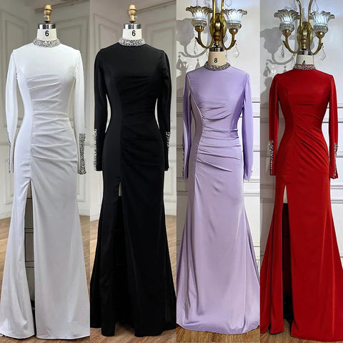 Black Satin Split Mermaid Luxury Evening Dress Gown LA72476