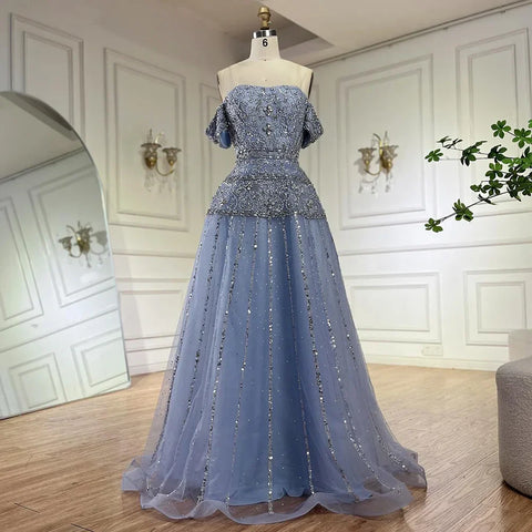 2025 Off The Shoulder A-Line Caramel Beaded Luxury Evening Dress for Formal Occasion Saudi LA72709