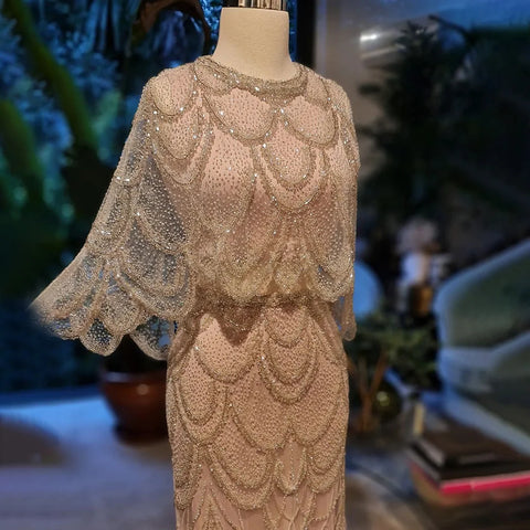 Luxury Beaded Nude Two Pieces Evening Dress LA72462