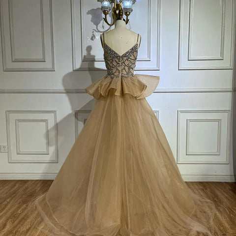 2025 Nude Saudi Beaded Spaghetti Strap Evening Dresses Gowns with Overskirt for Formal Occasion LA72810