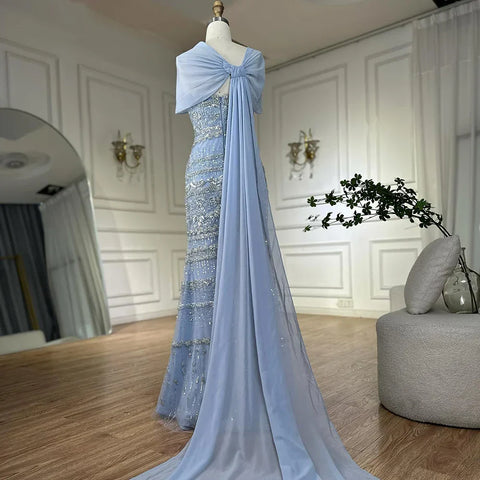 Luxury Dubai Evening Dress with Cape Long Party Gowns LA72126B