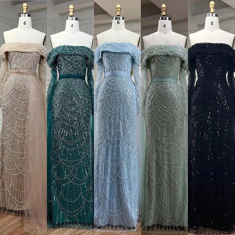 Off Shoulder Light Blue Mermaid Evening Dress with Detachable Overskirt Dubai LA72254