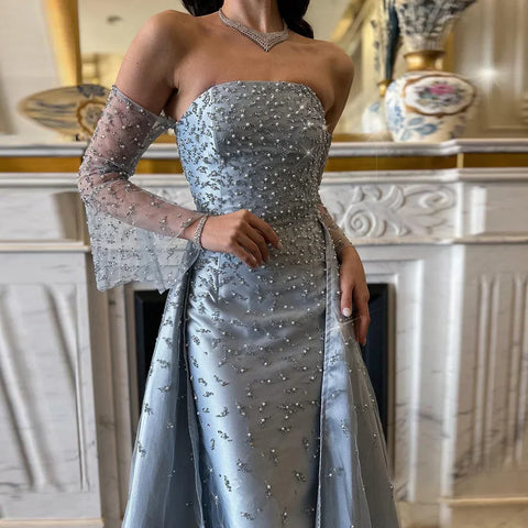 Arab Evening Dress Silver Gray Woman Wedding Party Prom Gowns LA72705