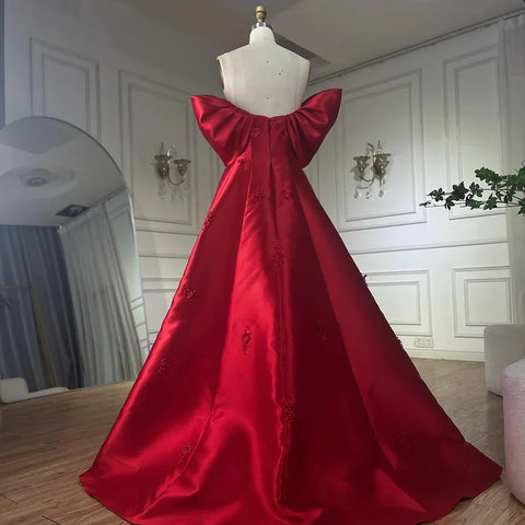 Elegant 3D Flowers Off Shoulder Red Evening Dress LA72778