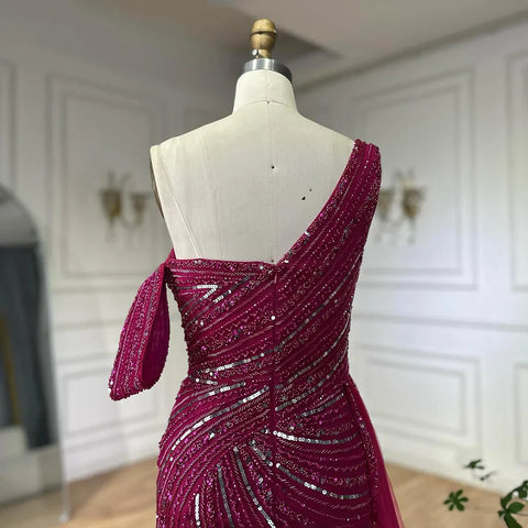 2025 Arabic Pink Mermaid Elegant One Shoulder Beaded Long Evening Dresses Gowns for Formal Occasion LA72662A