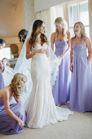 Baoleely Sheath Lavender Chiffon Bridesmaid Dresses Sweetheart Backless With Ruched
