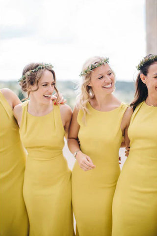 Sheath Open Back Floor-Length Yellow Bridesmaid Dress with Split BD140