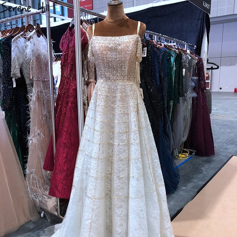 Robe de soirée argentée à épaules dénudées et manches courtes, style A-Line, perles et diamants, Dubaï, LA70263, 2025