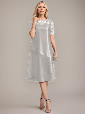 A-Line Scoop Knee-Length Mother of the Bride Dress With Applique & Sequins