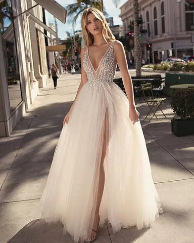 Simple  A-line Wedding Dresses 2023 Chiffon Appliques Bride Party Gowns Lace Custom Bridal  Robe De Mariee vestido de noiva