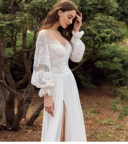 Simple Elegant New Sexy Off Shoulder Sweetheart High Fork V-Neck A-Line Wedding Dresses For Women Simple Bridal Gowns Robe 2023