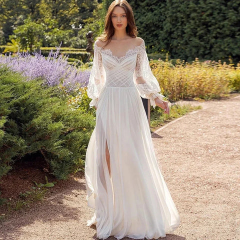 Simple Elegant New Sexy Off Shoulder Sweetheart High Fork V-Neck A-Line Wedding Dresses For Women Simple Bridal Gowns Robe 2023