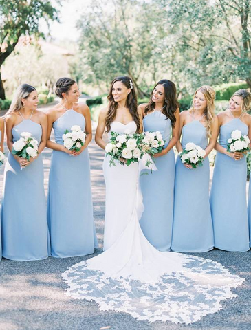 Baoleely Simple Chiffon Halter Dusty Blue Bridesmaid Dresses under 100