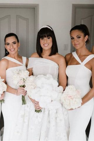 Backless White Mermaid Bridesmaid Dress VMB63