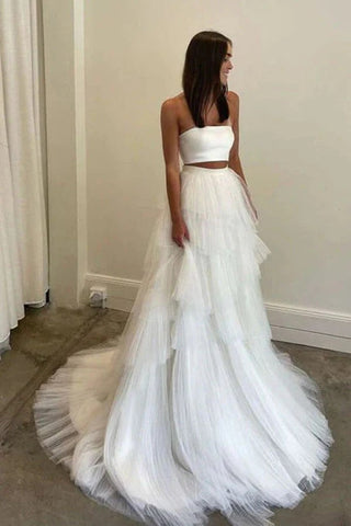 Simple Two Piece Wedding Dress Country Wedding Dress With Layered WD715