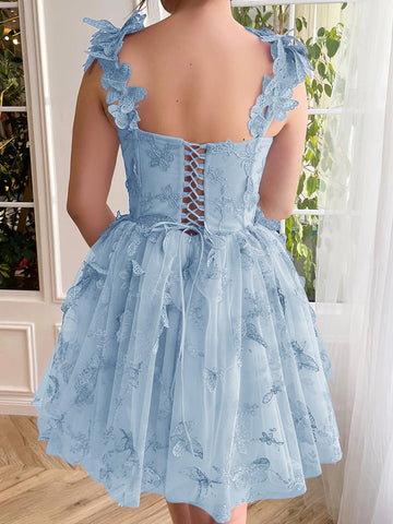 Aline Short Tulle Prom Dress with 3D Butterflies