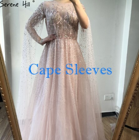 Sliver Arabic Luxury Beading Cape Sleeves  A-Line Evening Dresses 2025 O-Neck A-Line Sexy Evening Gowns cerene Hill LA60869
