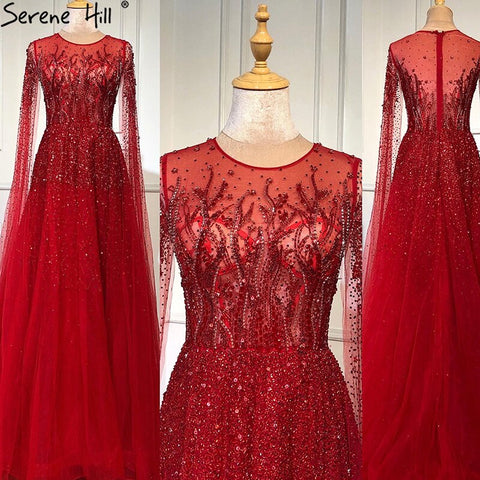 Sliver Arabic Luxury Beading Cape Sleeves  A-Line Evening Dresses 2025 O-Neck A-Line Sexy Evening Gowns cerene Hill LA60869