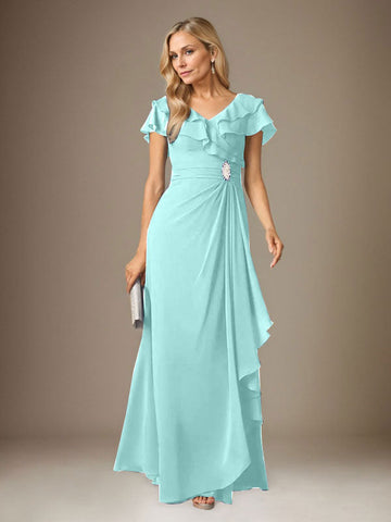 Stormy A-Line V-Neck Ruched Chiffon Dress