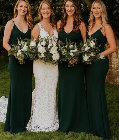 Baoleely Simple Spaghetti Straps Chiffon Emerald Green Bridesmaid Dresses