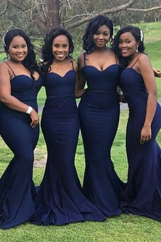Spaghetti Straps Navy Blue Mermaid Bridesmaid Dress VMB59