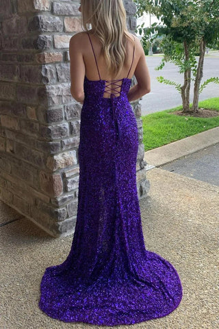Robe de bal sirène violette longue avec fente VMP172 