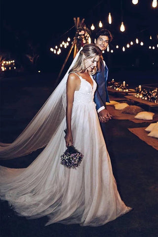 Spaghetti Strap V Neck Beach Wedding Dresses Backless Bridal Dresses  WD285