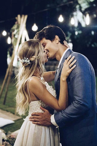 Spaghetti Strap V Neck Beach Wedding Dresses Backless Bridal Dresses  WD285