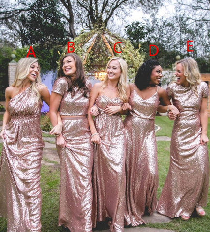 Sparkly Rose Gold Mismatched Sequins Floor Length Bridesmaid Dresses