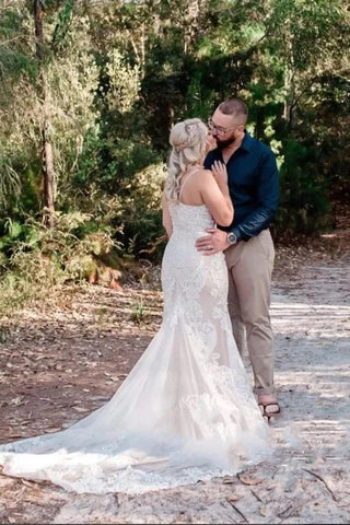 Straps Lace Mermaid Wedding Dresses Boho Wedding Dresses WD714