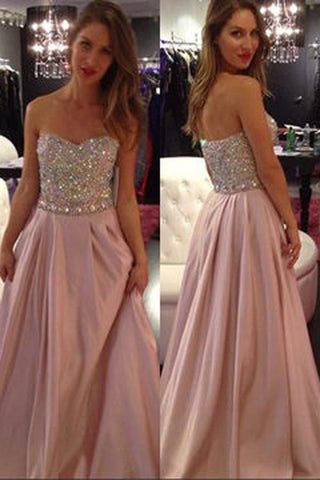 New Sweetheart A-line Crystal Embellished Long Prom Dresses Evening Dresses