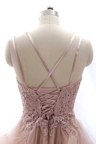 Vestido de fiesta vintage de tul y encaje con tirantes finos Y2584