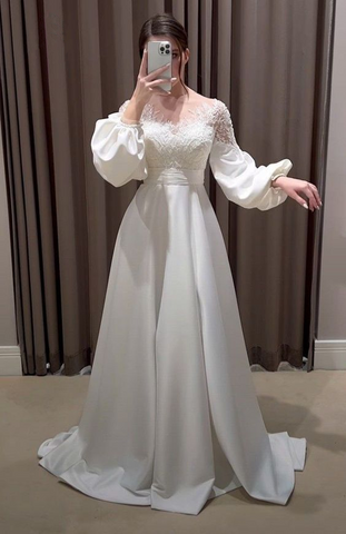 Encantador vestido de novia blanco corte A, vestido de novia blanco Y5574