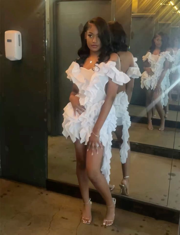 Elegante vestido blanco plisado con volantes para fiesta de bienvenida, vestido de cóctel sin tirantes Y7962