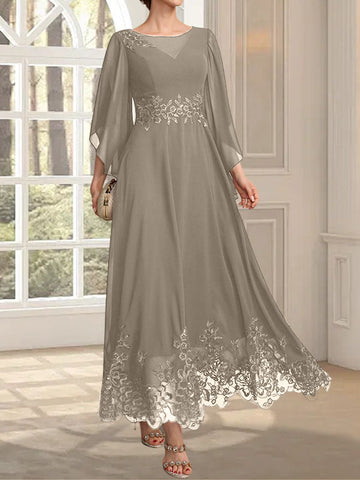 A-line Scoop Illusion Ankle-Length Lace Chiffon Mother of the Bride Dress With Sequins