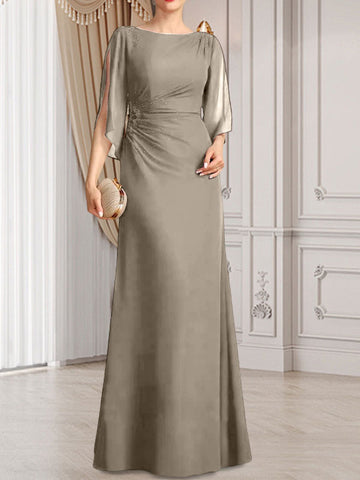 Vestido de corte recto/columna, largo hasta el suelo, de gasa, para la madre de la novia, con plisados ​​y cuentas.