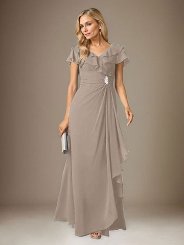 Stormy A-Line V-Neck Ruched Chiffon Dress